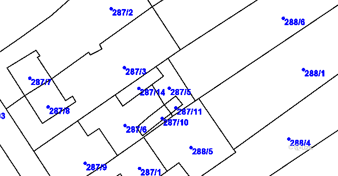 Parcela st. 287/5 v KÚ Borotice nad Jevišovkou, Katastrální mapa