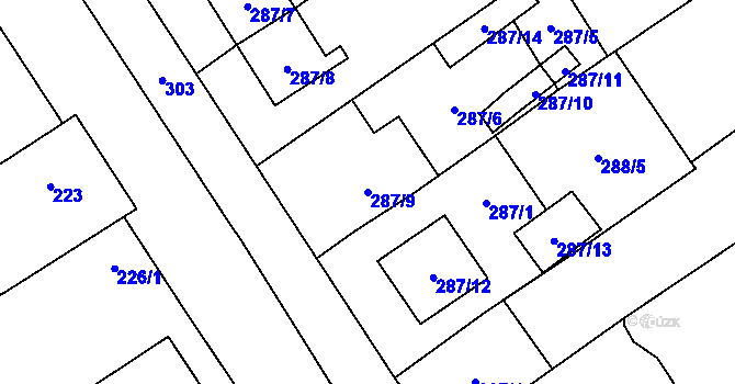 Parcela st. 287/9 v KÚ Borotice nad Jevišovkou, Katastrální mapa