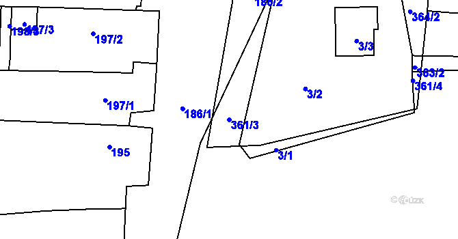 Parcela st. 361/3 v KÚ Borotice nad Jevišovkou, Katastrální mapa
