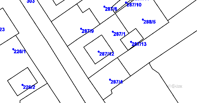 Parcela st. 287/12 v KÚ Borotice nad Jevišovkou, Katastrální mapa