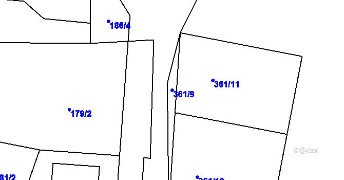 Parcela st. 361/9 v KÚ Borotice nad Jevišovkou, Katastrální mapa
