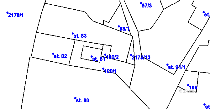 Parcela st. 100/2 v KÚ Borotín u Tábora, Katastrální mapa