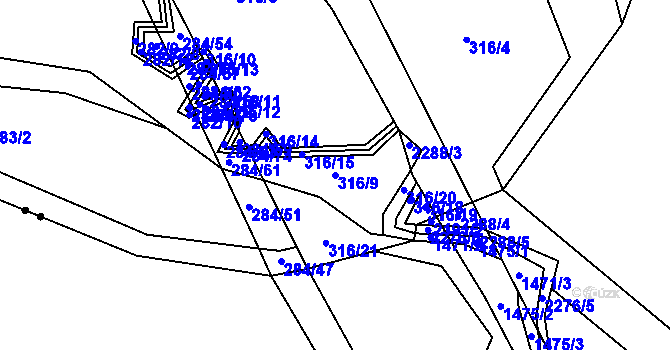 Parcela st. 316/9 v KÚ Borotín u Tábora, Katastrální mapa