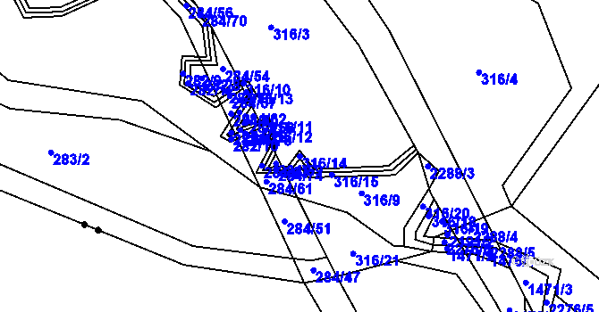 Parcela st. 316/14 v KÚ Borotín u Tábora, Katastrální mapa