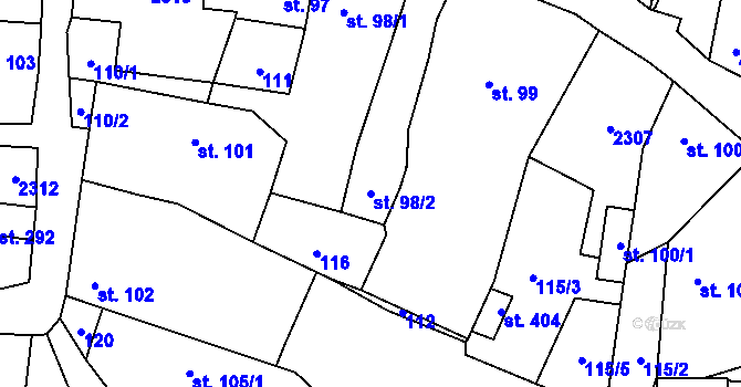 Parcela st. 98/2 v KÚ Borotín u Tábora, Katastrální mapa