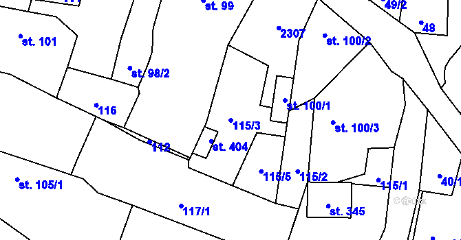 Parcela st. 115/3 v KÚ Borotín u Tábora, Katastrální mapa