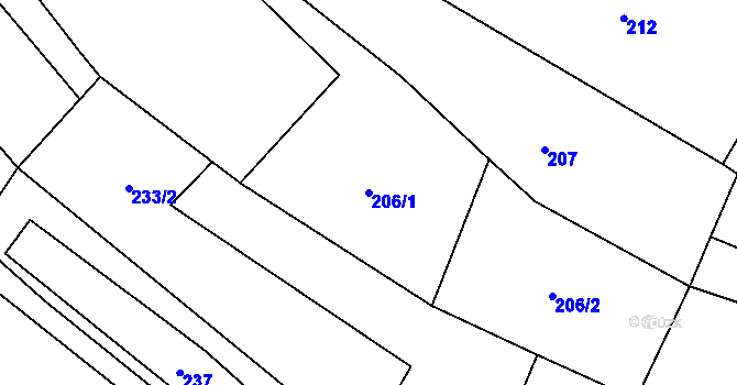 Parcela st. 206/1 v KÚ Borotín u Tábora, Katastrální mapa