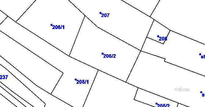 Parcela st. 206/2 v KÚ Borotín u Tábora, Katastrální mapa