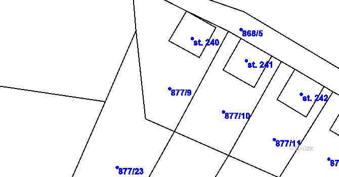 Parcela st. 877/9 v KÚ Borotín u Tábora, Katastrální mapa