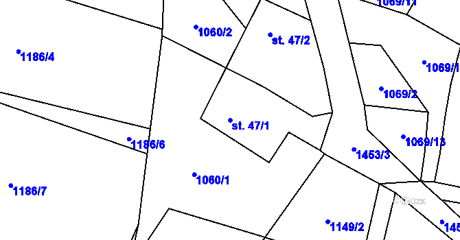 Parcela st. 47/1 v KÚ Pikov, Katastrální mapa