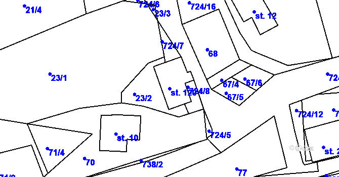 Parcela st. 120 v KÚ Borová, Katastrální mapa