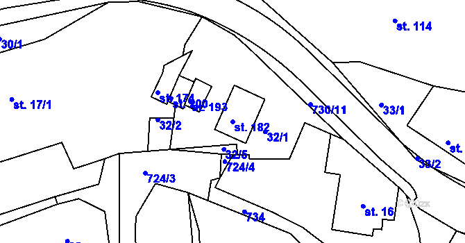 Parcela st. 182 v KÚ Borová, Katastrální mapa