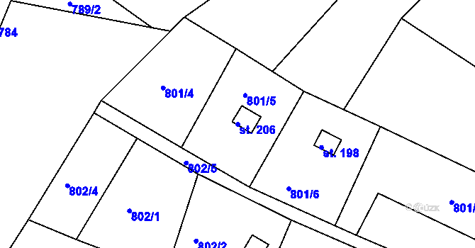 Parcela st. 206 v KÚ Borová, Katastrální mapa