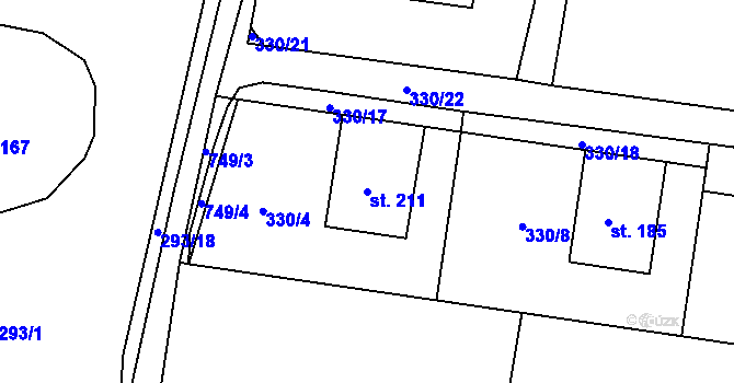 Parcela st. 211 v KÚ Borová, Katastrální mapa