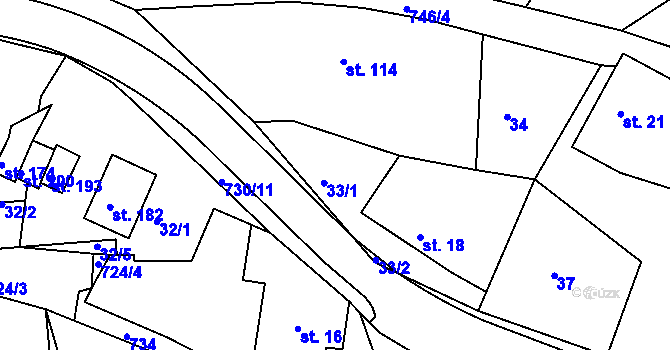 Parcela st. 33 v KÚ Borová, Katastrální mapa