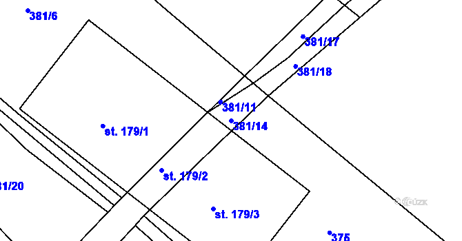 Parcela st. 381/14 v KÚ Borová, Katastrální mapa