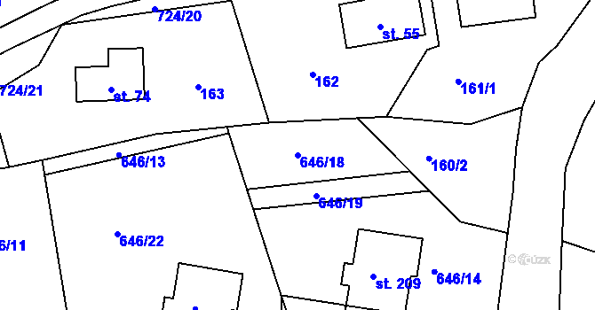 Parcela st. 646/18 v KÚ Borová, Katastrální mapa