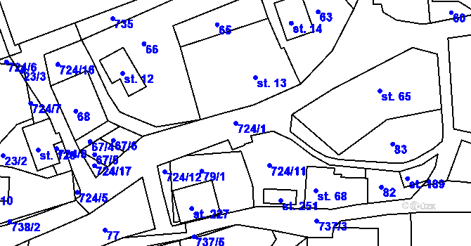 Parcela st. 724/1 v KÚ Borová, Katastrální mapa