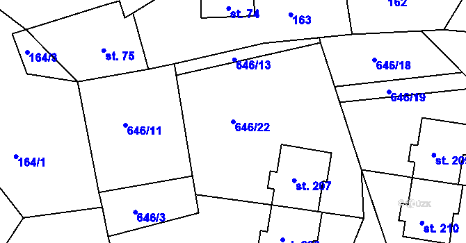 Parcela st. 646/22 v KÚ Borová, Katastrální mapa