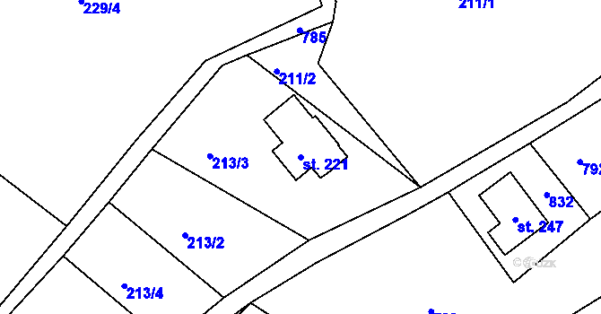 Parcela st. 221 v KÚ Borová, Katastrální mapa