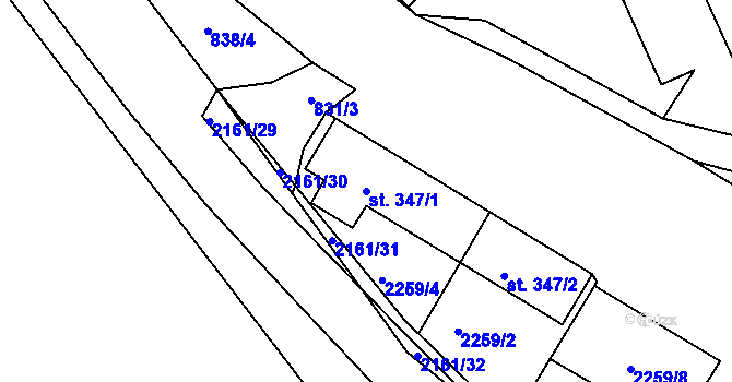 Parcela st. 347/1 v KÚ Borová u Poličky, Katastrální mapa