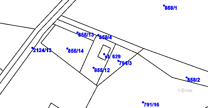 Parcela st. 629 v KÚ Borová u Poličky, Katastrální mapa