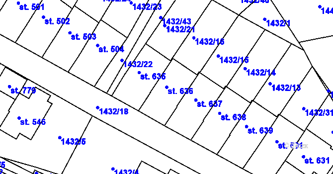 Parcela st. 636 v KÚ Borová u Poličky, Katastrální mapa
