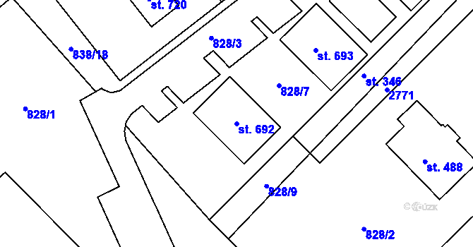 Parcela st. 692 v KÚ Borová u Poličky, Katastrální mapa