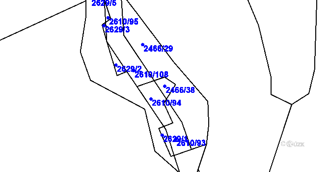Parcela st. 2466/38 v KÚ Borová u Poličky, Katastrální mapa