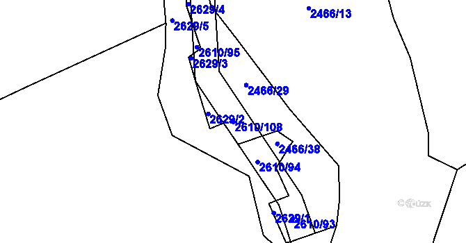 Parcela st. 2610/108 v KÚ Borová u Poličky, Katastrální mapa