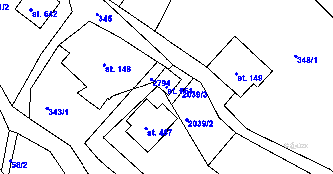 Parcela st. 761 v KÚ Borová u Poličky, Katastrální mapa