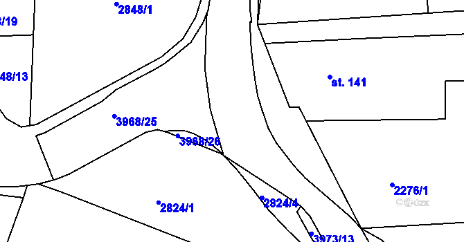 Parcela st. 3968/37 v KÚ Borovany, Katastrální mapa