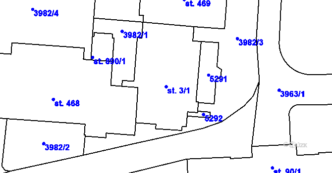 Parcela st. 3/1 v KÚ Borovany, Katastrální mapa
