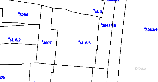 Parcela st. 5/3 v KÚ Borovany, Katastrální mapa