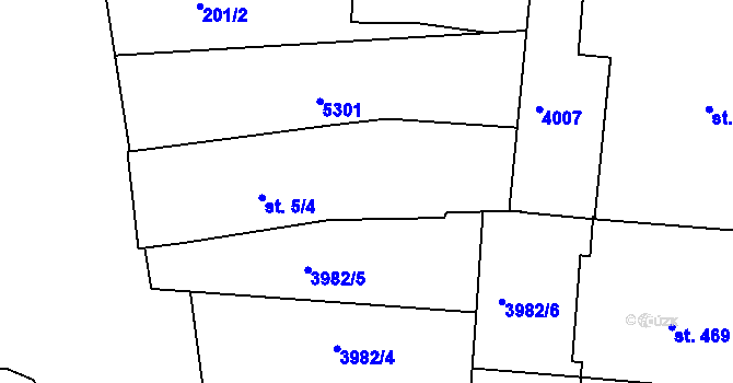 Parcela st. 5/4 v KÚ Borovany, Katastrální mapa