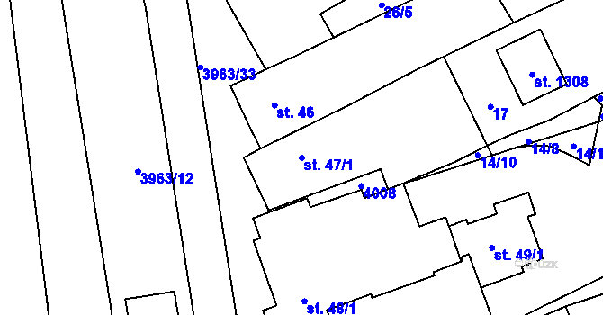 Parcela st. 47/1 v KÚ Borovany, Katastrální mapa