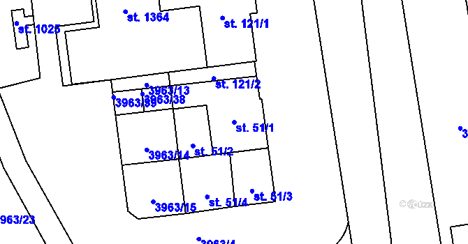 Parcela st. 51/1 v KÚ Borovany, Katastrální mapa
