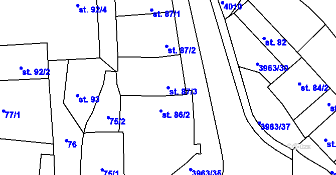 Parcela st. 87/3 v KÚ Borovany, Katastrální mapa