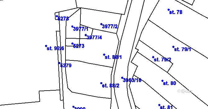 Parcela st. 88/1 v KÚ Borovany, Katastrální mapa