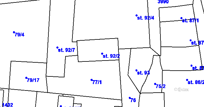Parcela st. 92/2 v KÚ Borovany, Katastrální mapa