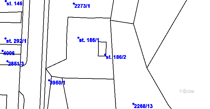 Parcela st. 186/2 v KÚ Borovany, Katastrální mapa