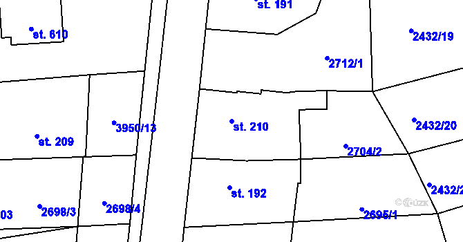 Parcela st. 210 v KÚ Borovany, Katastrální mapa