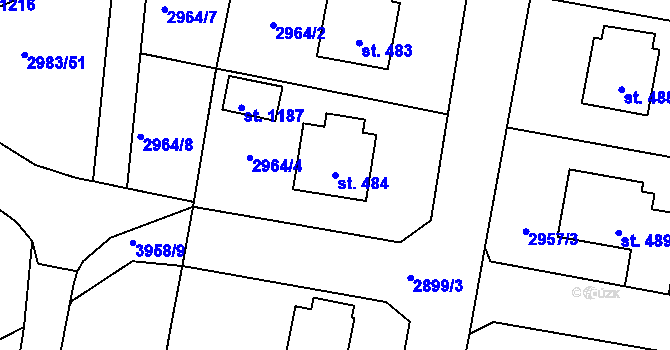 Parcela st. 484 v KÚ Borovany, Katastrální mapa