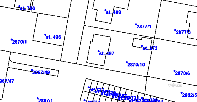 Parcela st. 497 v KÚ Borovany, Katastrální mapa
