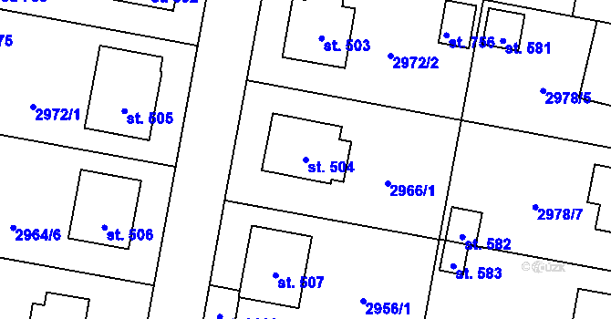 Parcela st. 504 v KÚ Borovany, Katastrální mapa