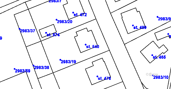Parcela st. 540 v KÚ Borovany, Katastrální mapa