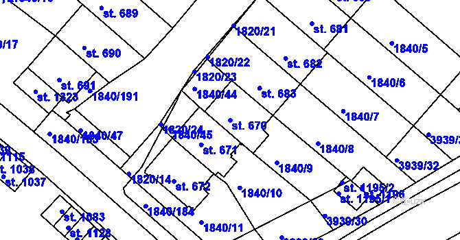 Parcela st. 670 v KÚ Borovany, Katastrální mapa