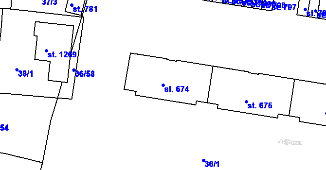 Parcela st. 674 v KÚ Borovany, Katastrální mapa