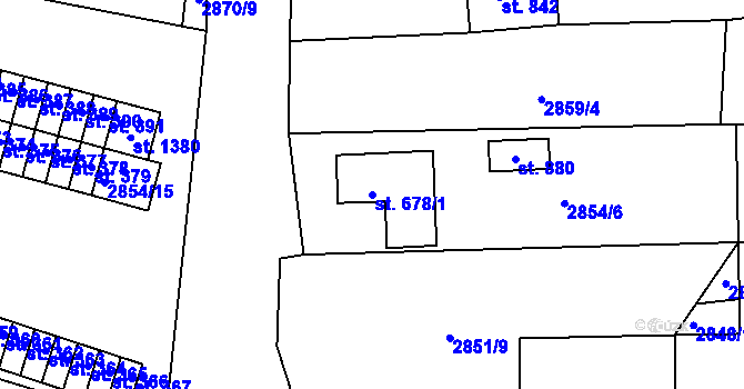 Parcela st. 678/1 v KÚ Borovany, Katastrální mapa