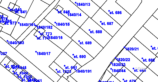 Parcela st. 689 v KÚ Borovany, Katastrální mapa
